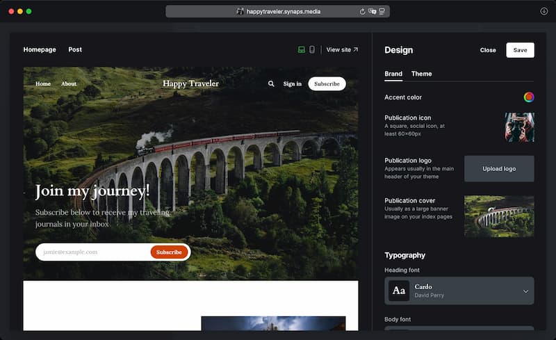 Synaps Media Ghost CMS hosting dashboard showing intuitive content management interface